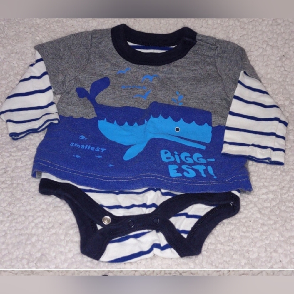 Baby Gap Blue and Gray Whale Print Kids One Piece Boy Size 3-6M
